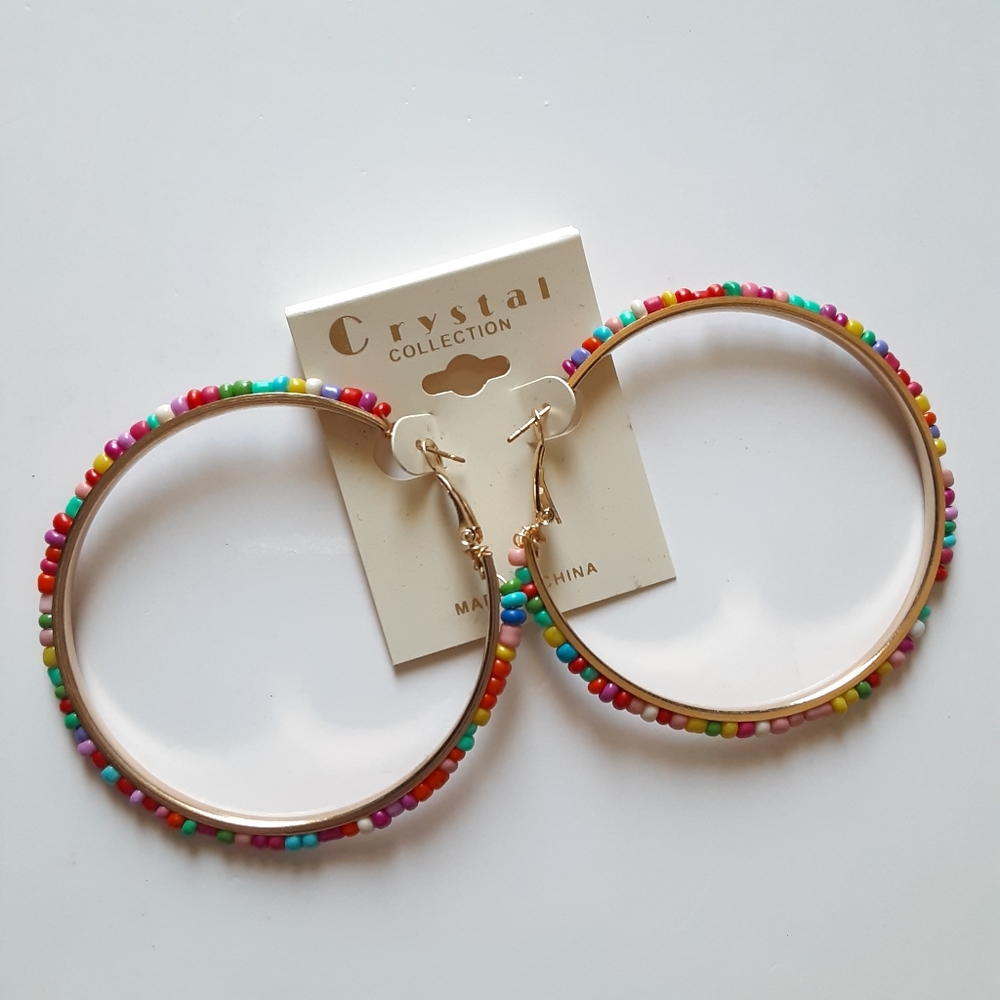 Crystal Collection Multi Color Beaded Hoop Earring - Picture 6 of 8